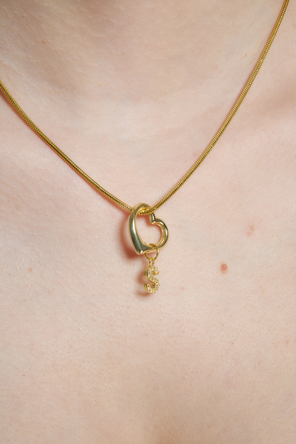 Detaylı Kalp Taş Harf Kolye - 925 GÜMÜŞ