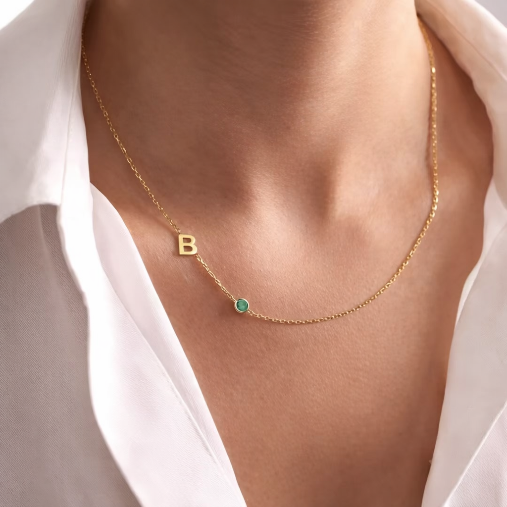 Tek Harfli Doğum Ayı Taşı Kolye