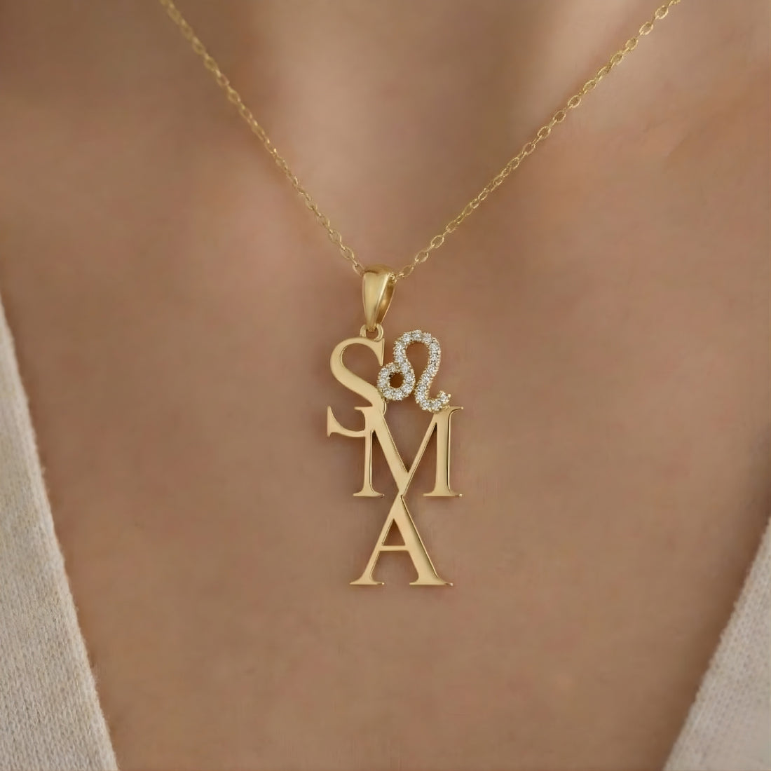 3 Harf Charm Taşlı Burç Kolye - 925 GÜMÜŞ