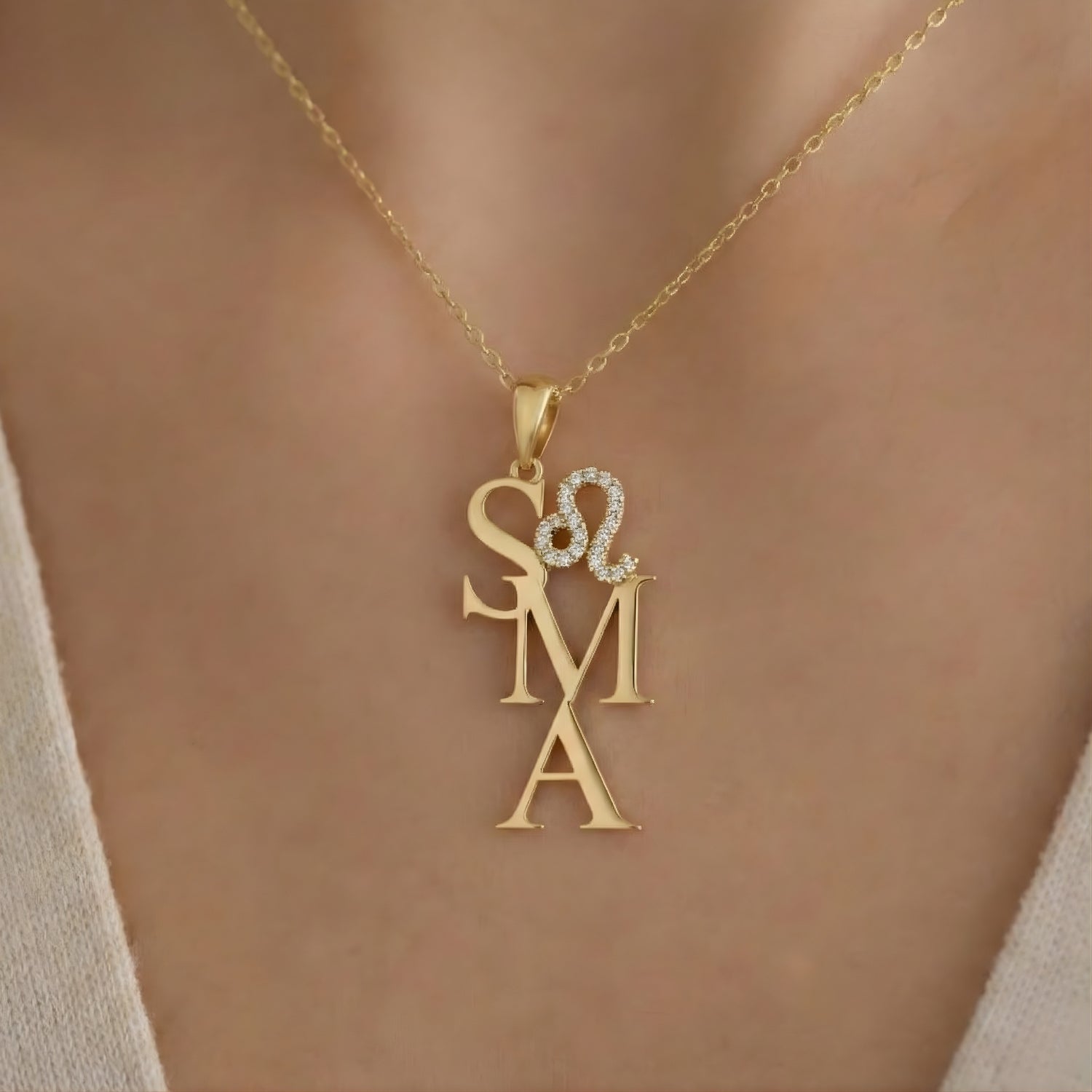 3 Harf Charm Taşlı Burç Kolye - 925 GÜMÜŞ