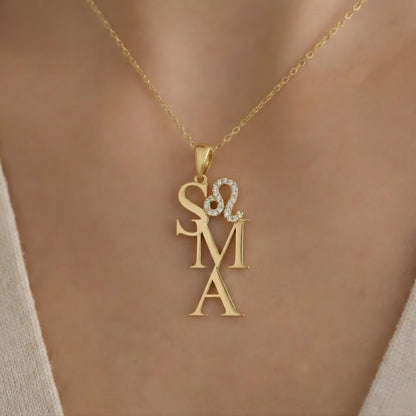 3 Harf Charm Taşlı Burç Kolye - 925 GÜMÜŞ