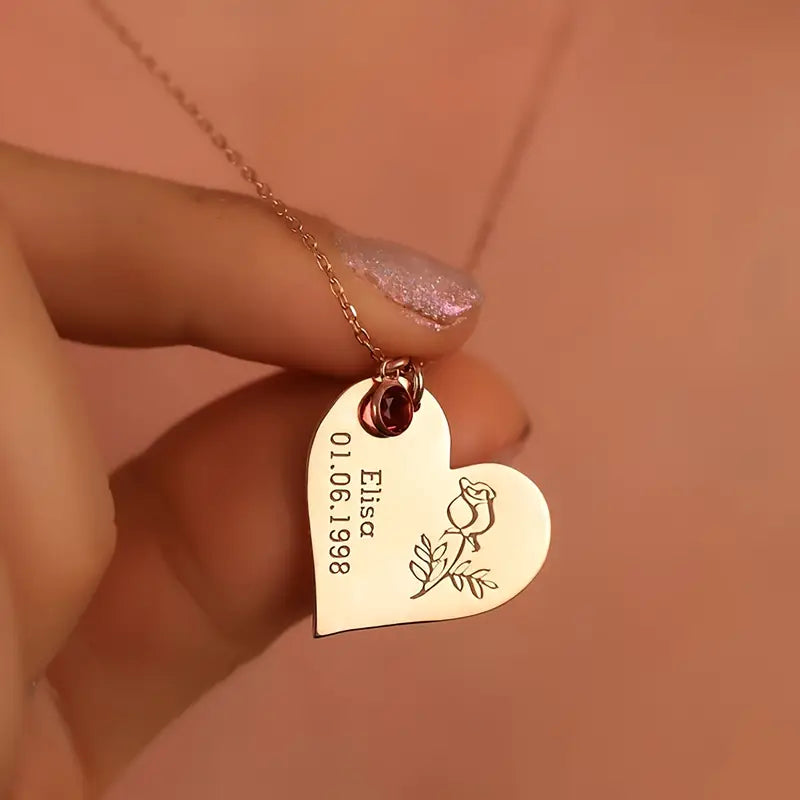 Kazınmış İsim, Tarih &amp; Doğum Taşı Kolye | 925 Gümüş