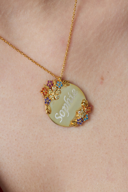 İsimli Çiçek Plaka Kolye - 925 GÜMÜŞ