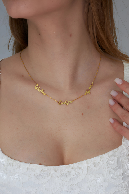 Üç İsimli Aile Zinciri Kolye - 925 GÜMÜŞ