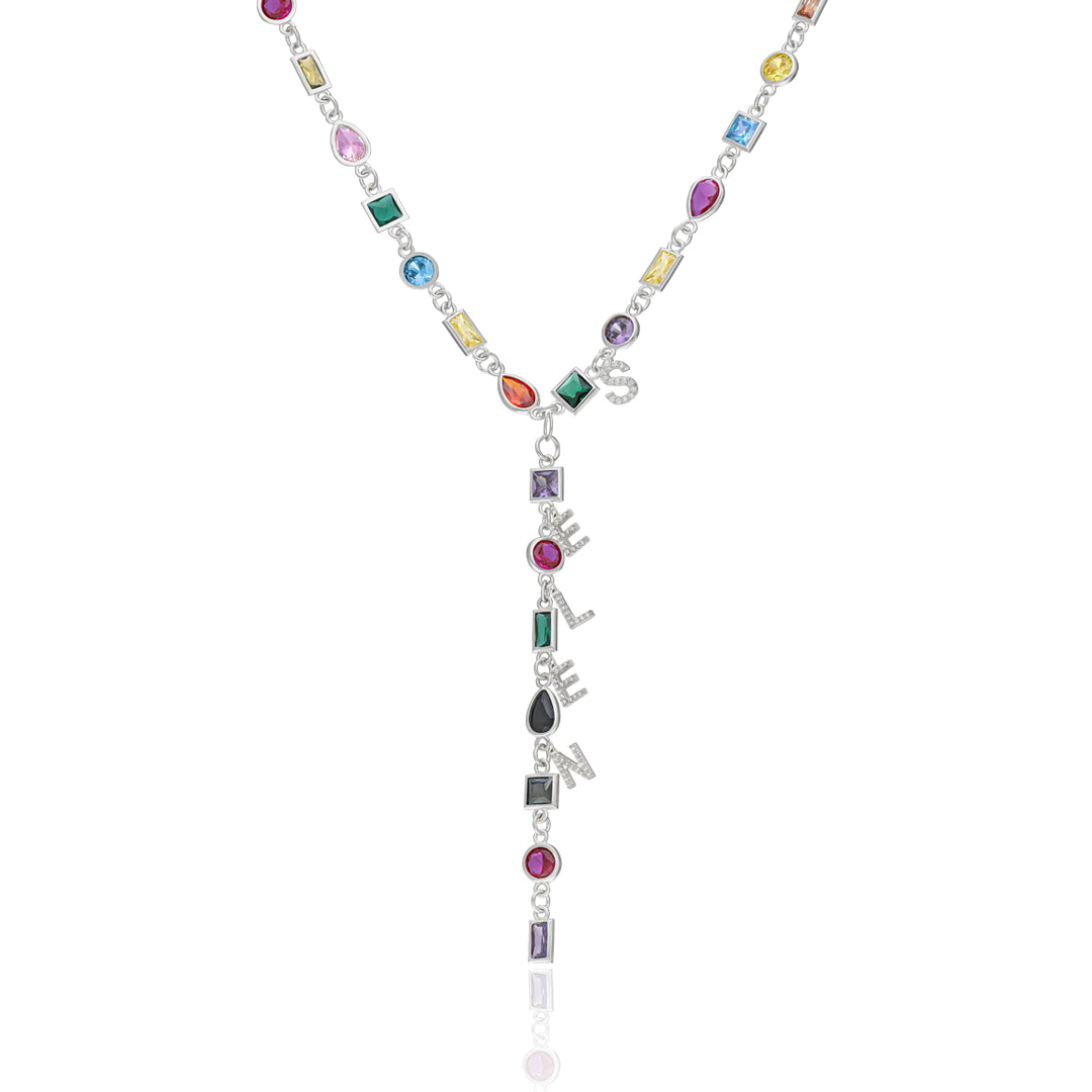 Taşlı İsimli Gökkuşağı Y Kolye - 925 GÜMÜŞ