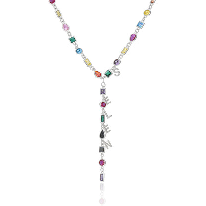 Taşlı İsimli Gökkuşağı Y Kolye - 925 GÜMÜŞ