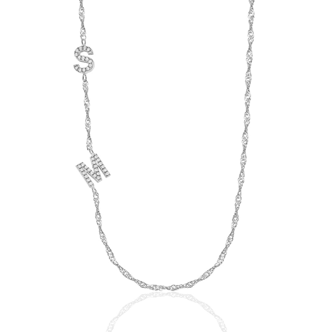 Singapur Zincirli Çift Harfli Köprücük Kolye - 925 GÜMÜŞ