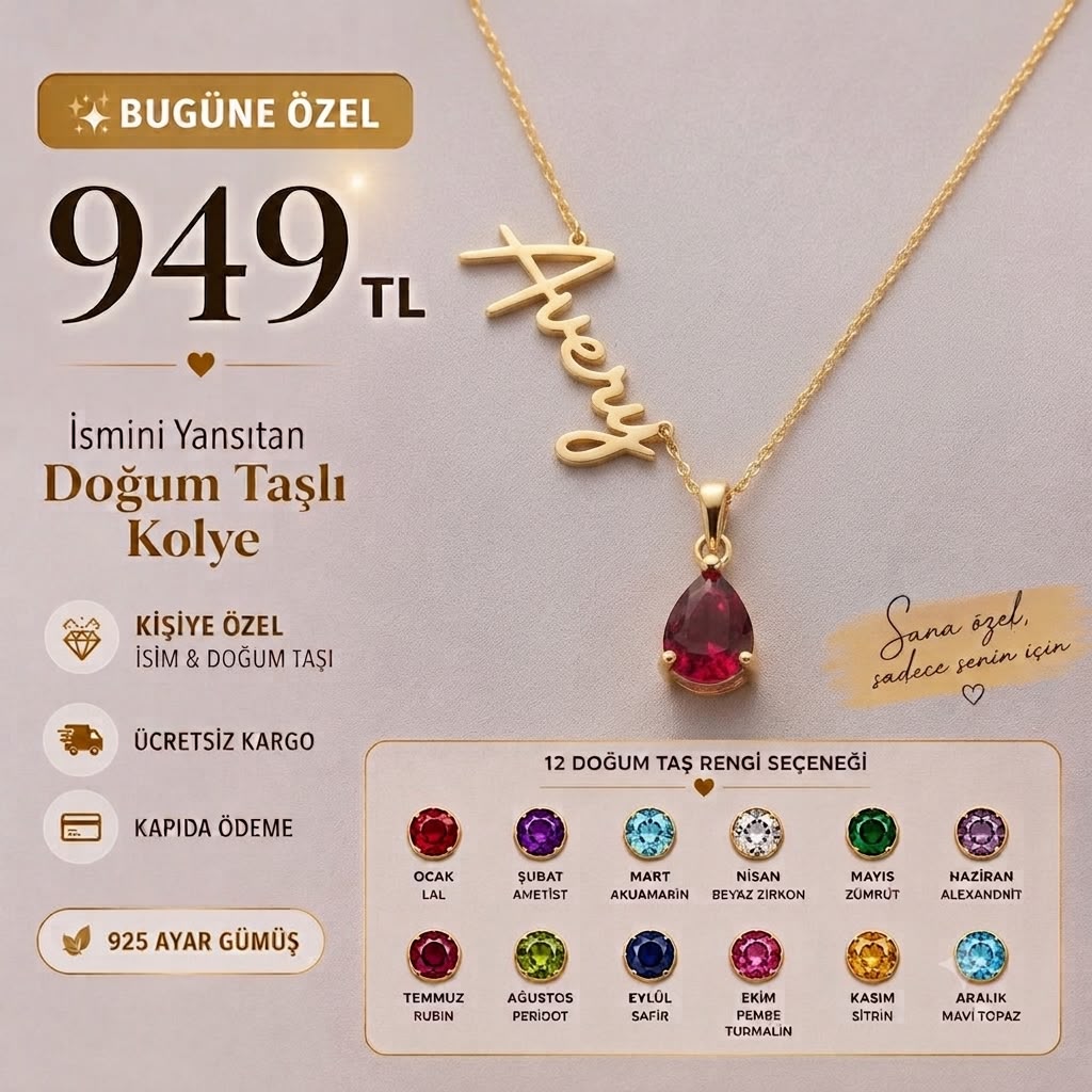 İsmini Yansıtan Doğum Taşlı Kolye ✨925 Ayar Gümüş | Ücretsiz Kargo