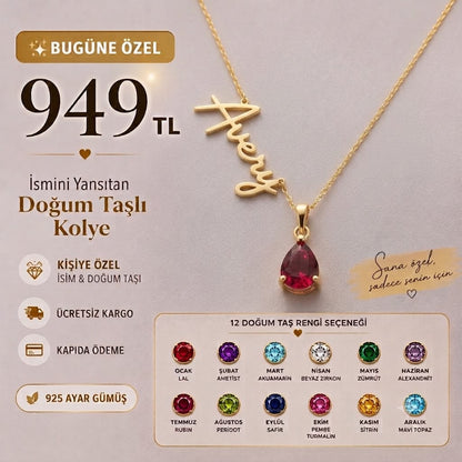 İsmini Yansıtan Doğum Taşlı Kolye ✨925 Ayar Gümüş | Ücretsiz Kargo