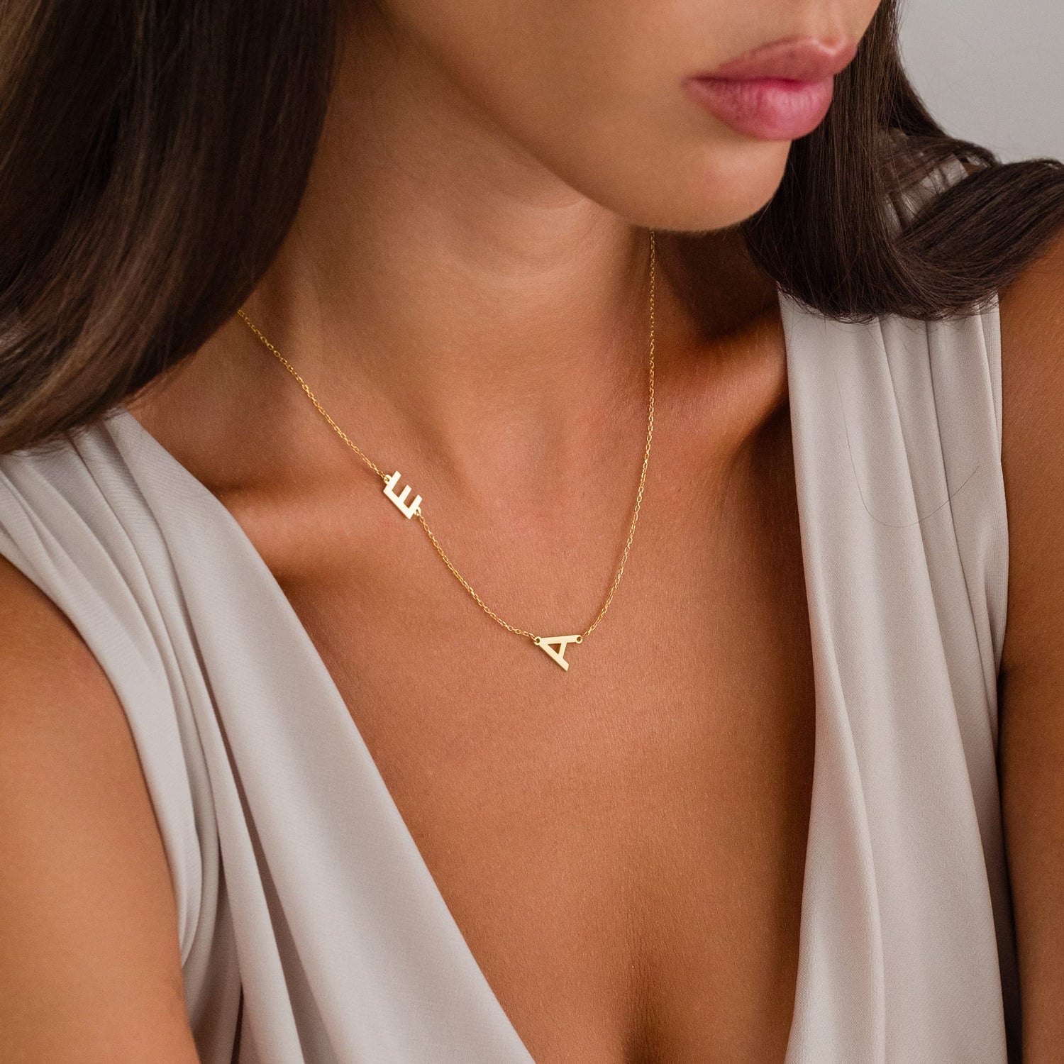 İki Harfli Yan Kolye - 925 GÜMÜŞ