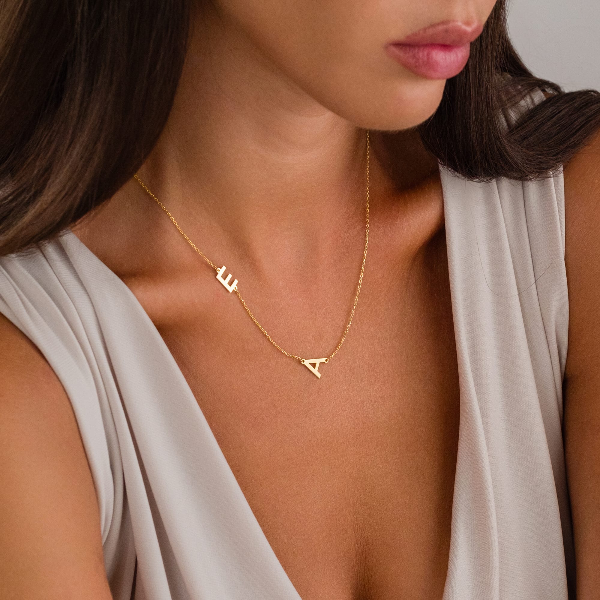 İki Harfli Yan Kolye - 925 GÜMÜŞ