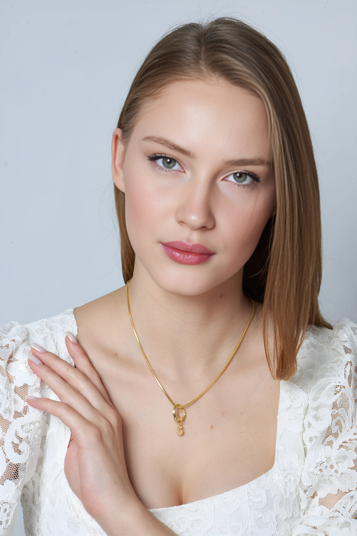 Detaylı Kalp Taş Harf Kolye - 925 GÜMÜŞ