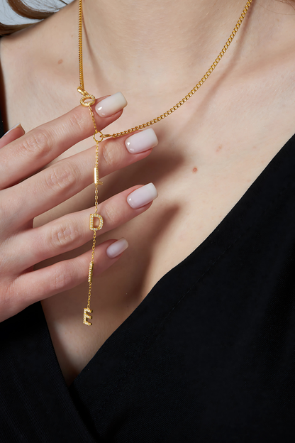 Taşlı Harfli Y Kolye - 925 GÜMÜŞ