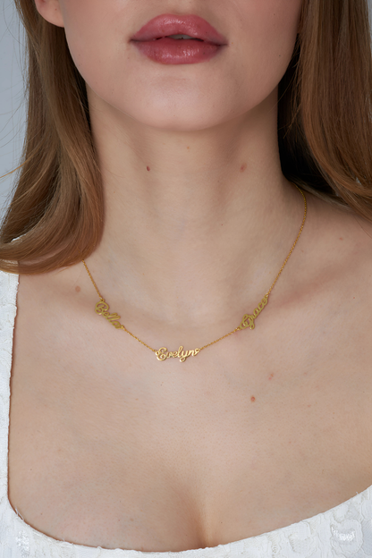 Üç İsimli Aile Zinciri Kolye - 925 GÜMÜŞ