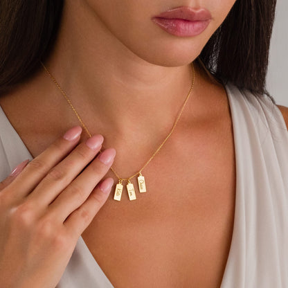 Üçlü Plaka isim Kolye - 925 GÜMÜŞ