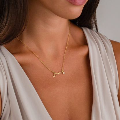 Taşlı İmzalı İsim Kolye - 925 GÜMÜŞ