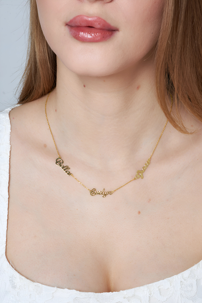 Üç İsimli Aile Zinciri Kolye - 925 GÜMÜŞ