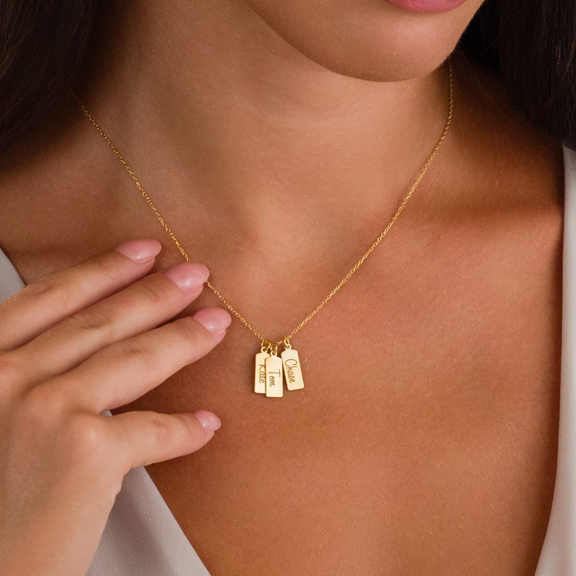 Üçlü Plaka isim Kolye - 925 GÜMÜŞ