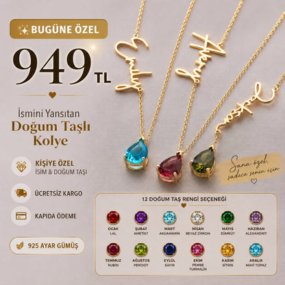 ✨ Kişiye Özel İsim &amp; Doğum Taşı Kolye | 925 Ayar Gümüş ✨