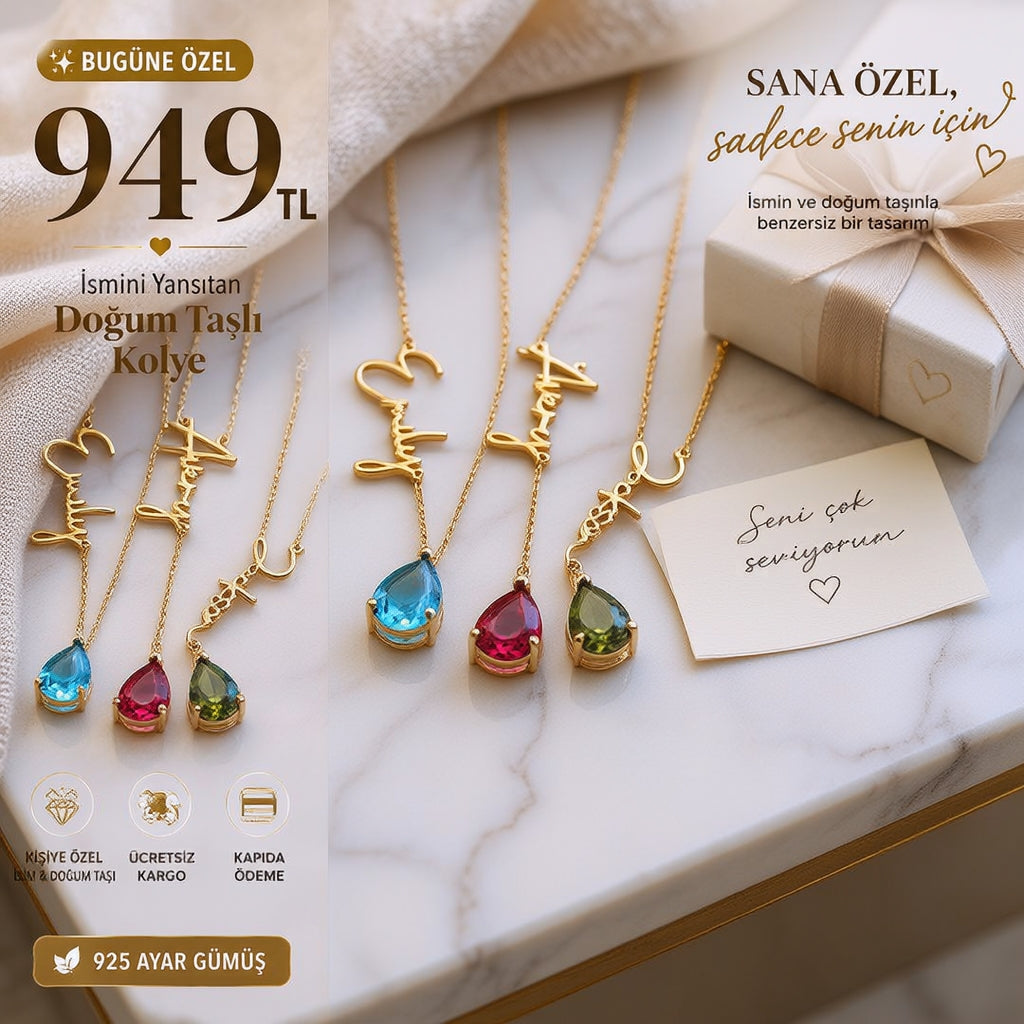 ✨ Kişiye Özel İsim &amp; Doğum Taşı Kolye | 925 Ayar Gümüş ✨