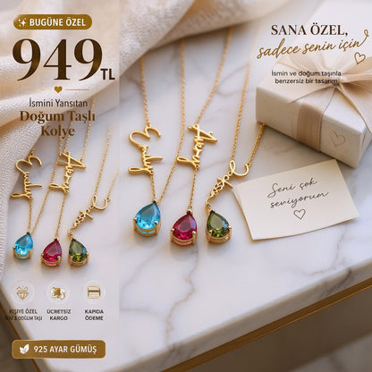 ✨ Kişiye Özel İsim &amp; Doğum Taşı Kolye | 925 Ayar Gümüş ✨
