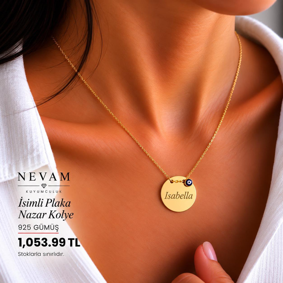 İsimli Plaka Nazar Kolye - 925 GÜMÜŞ
