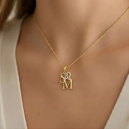 2Harf Charm Taşlı Burç Kolye - 925 GÜMÜŞ