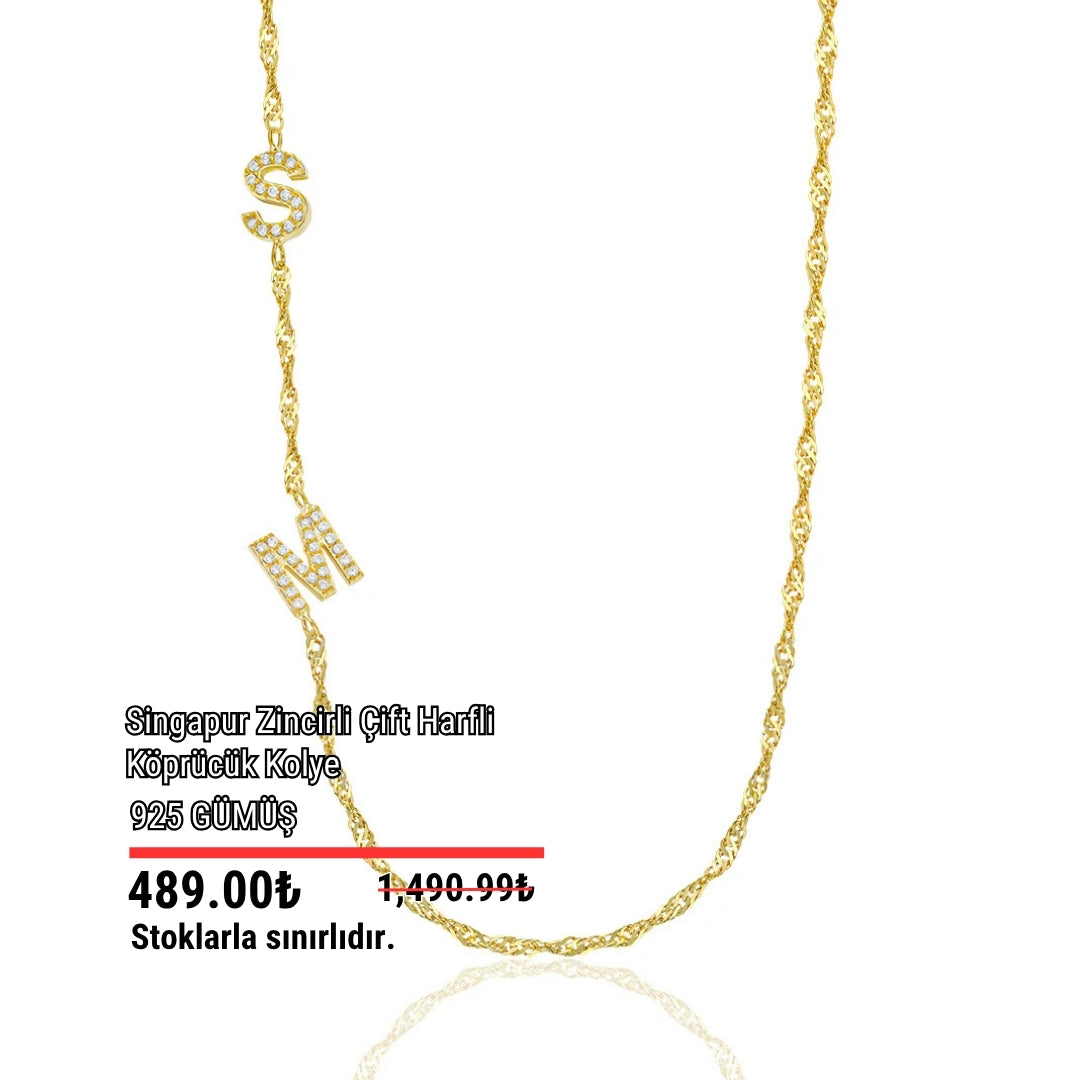 Singapur Zincirli Çift Harfli Köprücük Kolye - 925 GÜMÜŞ