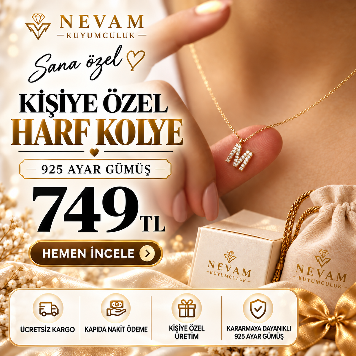 Işıltılı Harf Kolye | 925 Ayar Gümüş ✨