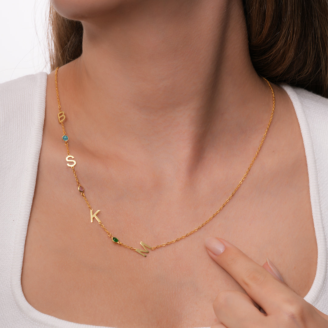 Doğum Taşlı Harf Kolye