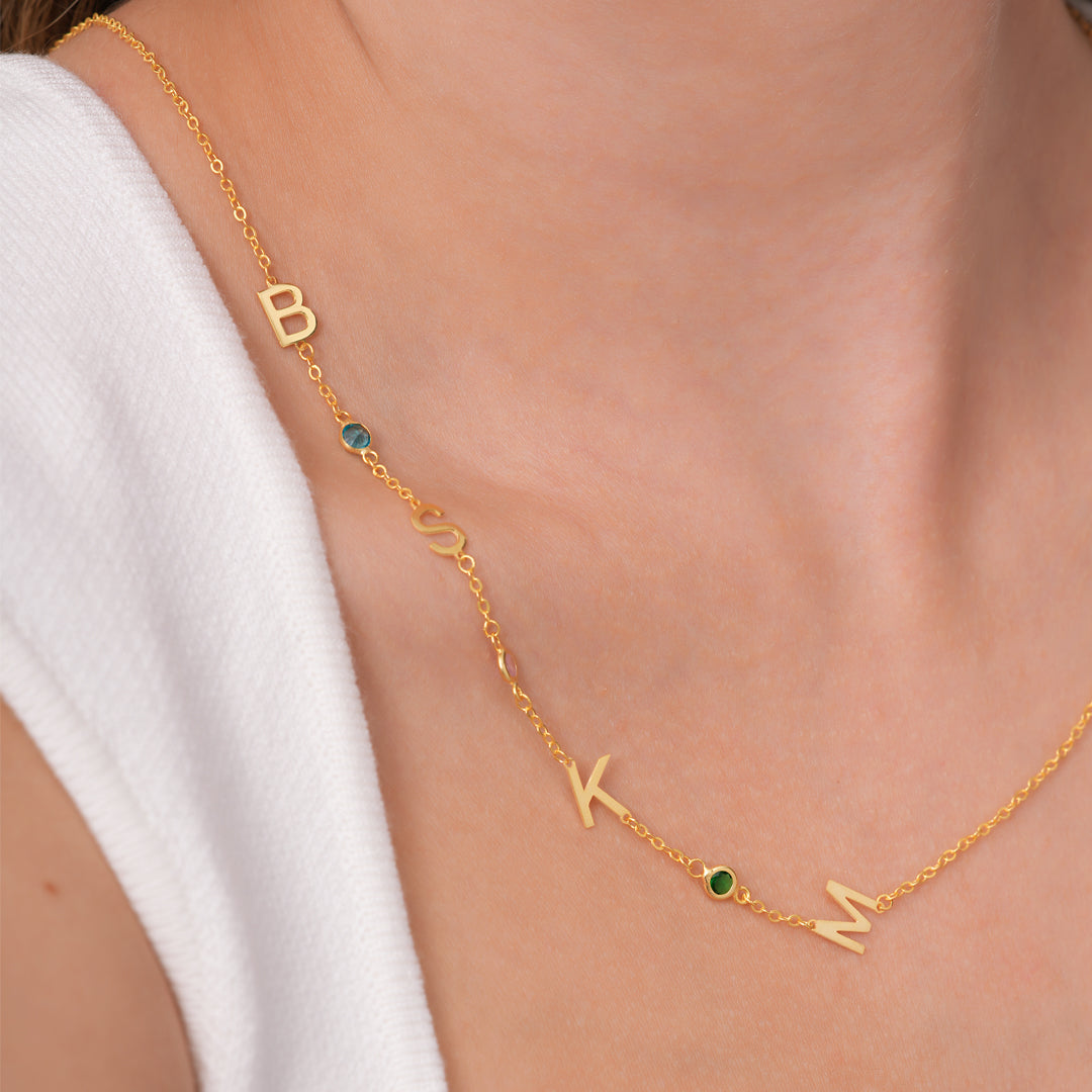 Doğum Taşlı Harf Kolye