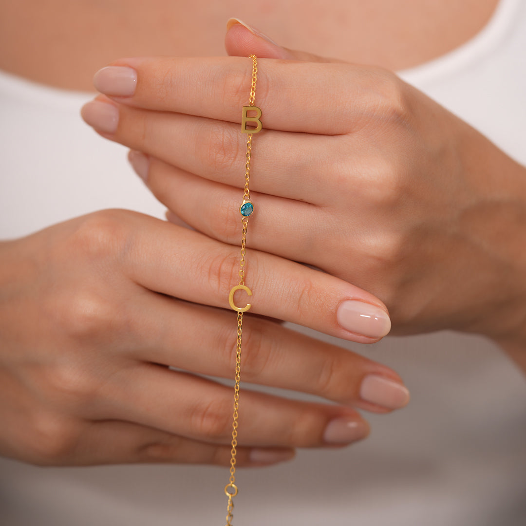 2 Harf Doğum Taşlı Harf Bileklik