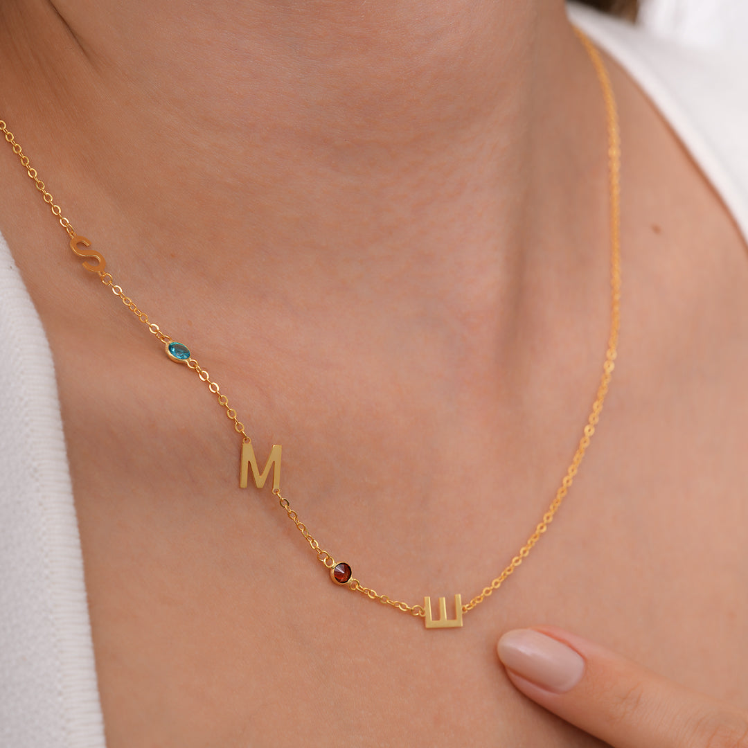 3 Harfli Doğum Taşı Kolye