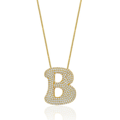 Taşlı Büyük Balon Harf Kolye - 925 GÜMÜŞ