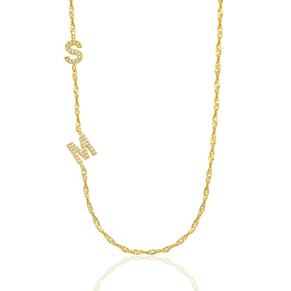 Singapur Zincirli Çift Harfli Köprücük Kolye - 925 GÜMÜŞ