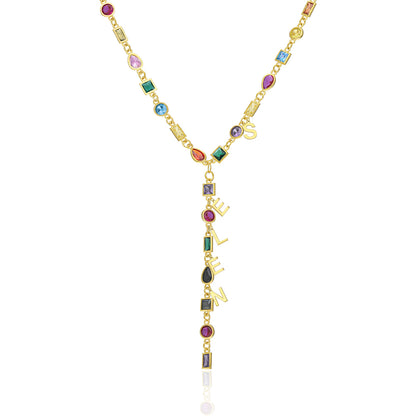 Sade İsimli Gökkuşağı Y kolye - 925 GÜMÜŞ