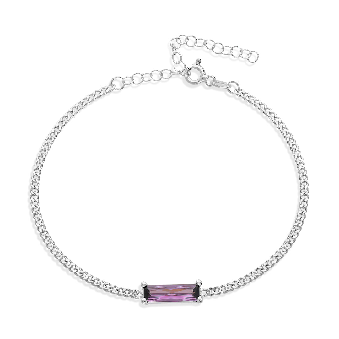 Lila Renkli Taşlı Baget Bileklik - 925 GÜMÜŞ