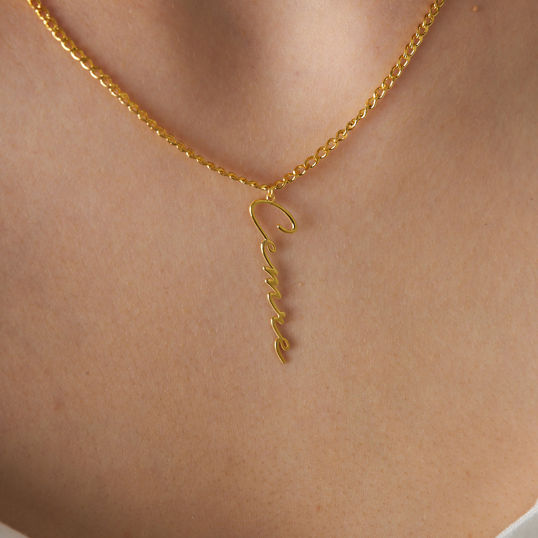 Kalın Zincirli Yatay İsimli Kolye - 925 GÜMÜŞ