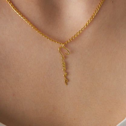 Kalın Zincirli Yatay İsimli Kolye - 925 GÜMÜŞ