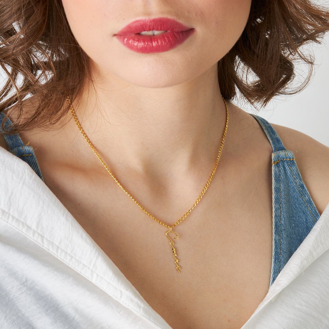 Kalın Zincirli Yatay İsimli Kolye - 925 GÜMÜŞ