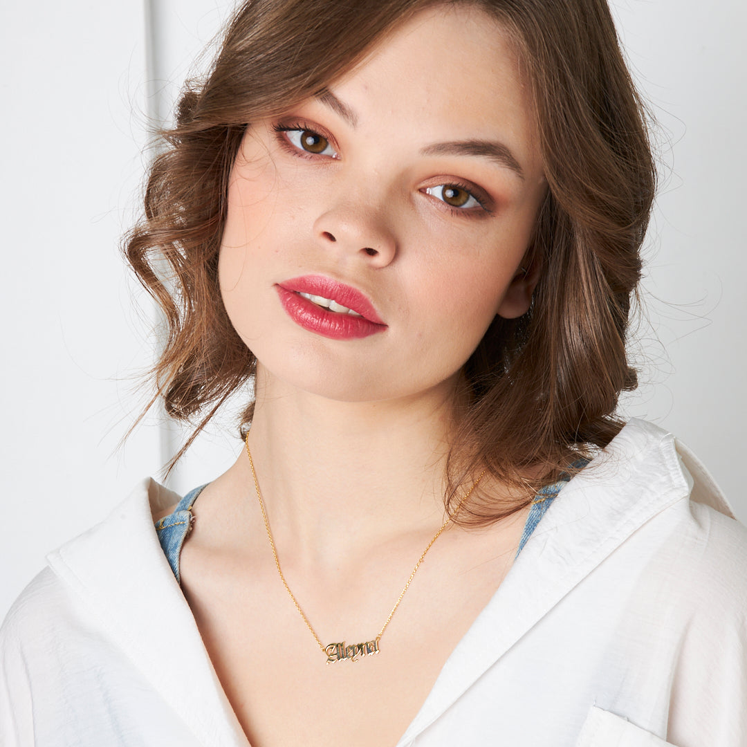 Gotik İsimli Yatay Kolye - 925 GÜMÜŞ