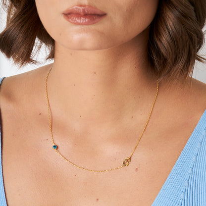 Nazarlı Yan Harf kolye - 925 GÜMÜŞ