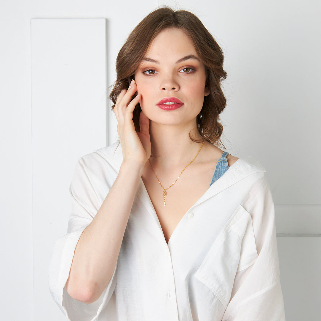 Burgu Zincirli Yatay İsim Kolye - 925 GÜMÜŞ