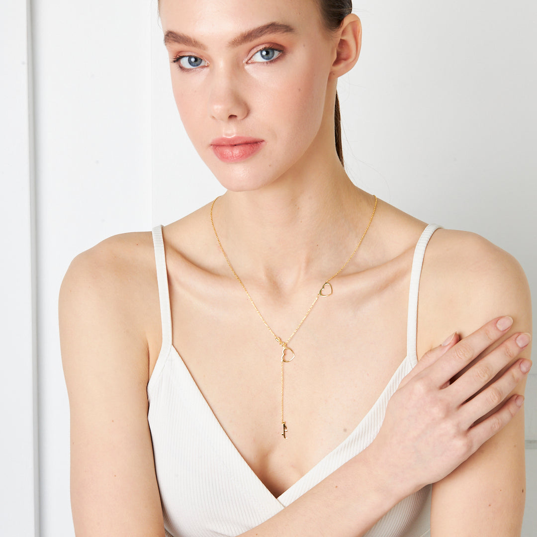 İki Kalpli Arapça isim Kolye - 925 GÜMÜŞ