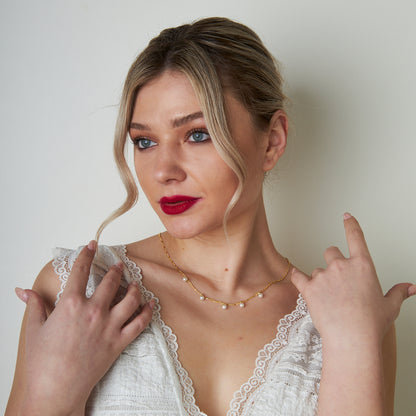 İnci Taşlı Zincir Kolye - 925 GÜMÜŞ