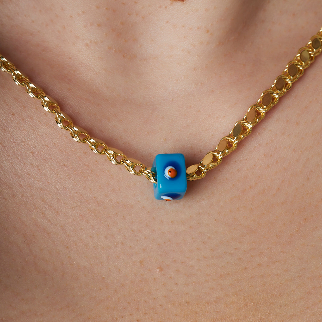 Mavi Nazar Taşlı Pullu Halep Zincir - 925 GÜMÜŞ