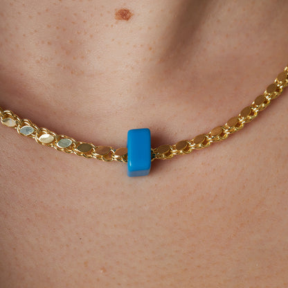 Doğal Taş Payet Halab Zincir Kolye - 925 GÜMÜŞ