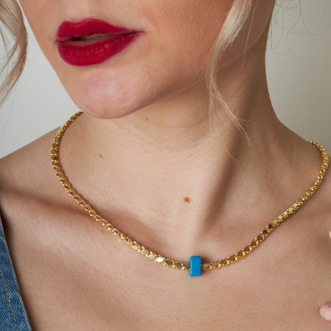 Doğal Taş Payet Halab Zincir Kolye - 925 GÜMÜŞ