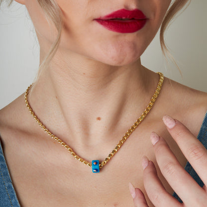 Mavi Nazar Taşlı Pullu Halep Zincir - 925 GÜMÜŞ