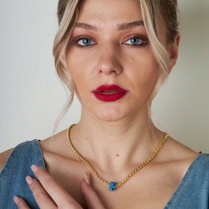 Mavi Nazar Taşlı Pullu Halep Zincir - 925 GÜMÜŞ